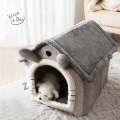 House Type Universal Removable and Washable Pet Dog Cat Bed Pet Supplies, Size:S(Gray Cat + Blanket)