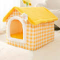 House Type Universal Removable and Washable Pet Dog Cat Bed Pet Supplies, Size:M(Yellow Flower)