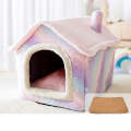 House Type Universal Removable and Washable Pet Dog Cat Bed Pet Supplies, Size:L(Pink Starry Sky ...