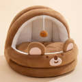 Semi-enclosed Cradle Pet Cat Bed Dog Kennel Pad Pet Supplies, Size:L(Brown Bear)