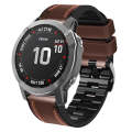 For Garmin Fenix 7 Tricolor Stitching Silicone Leather Watch Band(Coffee)
