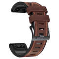 For Garmin Fenix 7 Tricolor Stitching Silicone Leather Watch Band(Coffee)