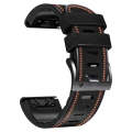 For Garmin Fenix 7X Tricolor Stitching Silicone Leather Watch Band(Black)