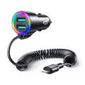JOYROOM JR-CL25 3.4A 3-in-1 Car Charger with Coiled 8 Pin Cable(Black)
