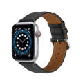 Embossed Line Genuine Leather Watch Band For Apple Watch 9 41mm(Black)