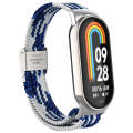 For Xiaomi Mi Band 8 Metal Head + Adjustable Nylon Braided Steel Buckle Watch Band(Blue White)