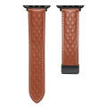 For Apple Watch SE 2022 44mm Folding Buckle Rhombus Leather Watch Band(Brown)