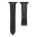 For Apple Watch 5 40mm Folding Buckle Rhombus Leather Watch Band(Black)