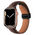 For Apple Watch 4 44mm Folding Buckle Rhombus Leather Watch Band(Coffee)