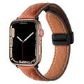 For Apple Watch 4 44mm Folding Buckle Rhombus Leather Watch Band(Brown)
