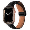 For Apple Watch 3 42mm Folding Buckle Rhombus Leather Watch Band(Black)