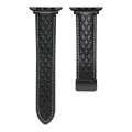 For Apple Watch 3 42mm Folding Buckle Rhombus Leather Watch Band(Black)