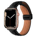 For Apple Watch 38mm Folding Buckle Rhombus Leather Watch Band(Black)