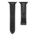 For Apple Watch SE 2023 44mm Folding Buckle Rhombus Leather Watch Band(Black)