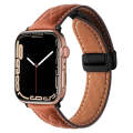 For Apple Watch SE 2023 44mm Folding Buckle Rhombus Leather Watch Band(Brown)