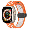 For Apple Watch Ultra 49mm Magnetic Buckle Silicone Watch Band(Orange White)