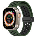 For Apple Watch Ultra 49mm Magnetic Buckle Silicone Watch Band(Army Green Black)
