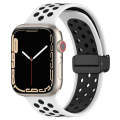 For Apple Watch 8 41mm Magnetic Buckle Silicone Watch Band(White Black)