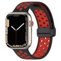 For Apple Watch 8 41mm Magnetic Buckle Silicone Watch Band(Black Red)