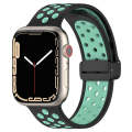 For Apple Watch 8 41mm Magnetic Buckle Silicone Watch Band(Black Cyan)