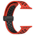 For Apple Watch 8 41mm Magnetic Buckle Silicone Watch Band(Red Black)