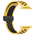 For Apple Watch 8 41mm Magnetic Buckle Silicone Watch Band(Yellow Black)
