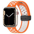 For Apple Watch 8 45mm  Magnetic Buckle Silicone Watch Band(Orange White)