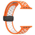 For Apple Watch 8 45mm  Magnetic Buckle Silicone Watch Band(Orange White)