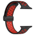 For Apple Watch 8 45mm  Magnetic Buckle Silicone Watch Band(Black Red)