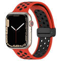For Apple Watch 8 45mm  Magnetic Buckle Silicone Watch Band(Red Black)
