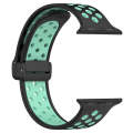 For Apple Watch SE 2022 40mm Magnetic Buckle Silicone Watch Band(Black Cyan)
