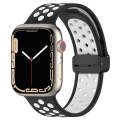 For Apple Watch SE 2022 44mm Magnetic Buckle Silicone Watch Band(Black White)
