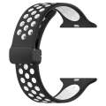 For Apple Watch SE 2022 44mm Magnetic Buckle Silicone Watch Band(Black White)