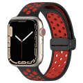 For Apple Watch SE 2022 44mm Magnetic Buckle Silicone Watch Band(Black Red)