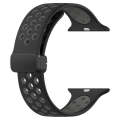 For Apple Watch SE 2022 44mm Magnetic Buckle Silicone Watch Band(Black Grey)