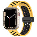 For Apple Watch SE 2022 44mm Magnetic Buckle Silicone Watch Band(Yellow Black)