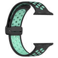 For Apple Watch 7 45mm Magnetic Buckle Silicone Watch Band(Black Cyan)