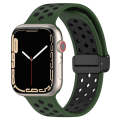 For Apple Watch 7 45mm Magnetic Buckle Silicone Watch Band(Army Green Black)