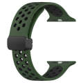 For Apple Watch 3 42mm Magnetic Buckle Silicone Watch Band(Army Green Black)