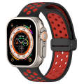 For Apple Watch Ultra 2 49mm Magnetic Buckle Silicone Watch Band(Black Red)