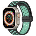 For Apple Watch Series 9 45mm Magnetic Buckle Silicone Watch Band(Black Cyan)