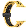 For Apple Watch Series 9 45mm Magnetic Buckle Silicone Watch Band(Yellow Black)