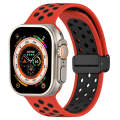For Apple Watch Series 9 41mm Magnetic Buckle Silicone Watch Band(Red Black)