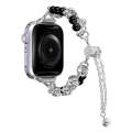 For Apple Watch Ultra 49mm Pearl Bracelet Metal Watch Band(Silver Black)