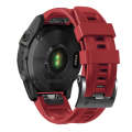 For Garmin Tactix 7 Pro / Fenix 7X  / 6X Pro 26mm Screw Black Steel Buckle Silicone Watch Band(Red)