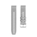 For Garmin Tactix 7 Pro / Fenix 7X / 6X Pro 26mm Screw Silver Steel Buckle Silicone Watch Band(Grey)