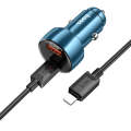 hoco Z50 Leader 48W Dual-port Digital Display Car Charger Set with Type-C to 8 Pin Cable(Sapphire...