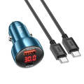 hoco Z50 Leader 48W Dual-port Digital Display Car Charger Set with Type-C to Type-C Cable(Sapphir...