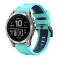 For Garmin Fenix 7 Pro 51mm Sports Two-Color Silicone Watch Band(Mint Green+Blue)