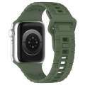 For Apple Watch 3 42mm Square Buckle Armor Style Silicone Watch Band(Dark Green)